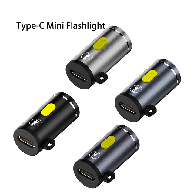 DOONJIEY Type C Plug LED Mini Flashlight Key Chain 2.5cm Portable Light for Camping Hiking Travel Phone Power Banks