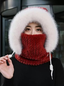 Winter Woman Neck Hat Integrated Lei Feng Ear Protection Windproof Warm Durable <b>Acrylic</b> Bike Head Cap Outdoor Casual - Product Image 2