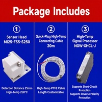 Kit de capteur de proximité haute température Domenzi extra long avec câble de 20 m, tête F35, 250°C, IP67, sortie relais 25 mm