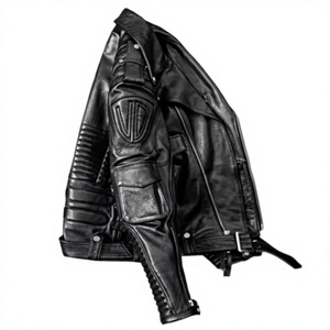 Chaqueta de Motociclista para Hombre Crown Gate International, Talla Grande, de Piel de Oveja, Impermeable, Corte Ajustado, Cuello Alto, Cierre de Cremallera, Color Negro - Product Image 5