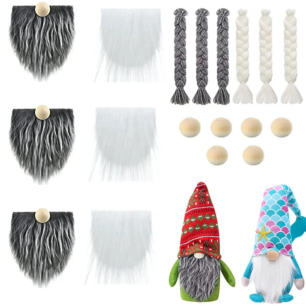 Luxury Faux Fur Costume 18 Pcs Dark Skies Gnome Accessory Beards Wooden Nose Braids for DIY Crafts Christmas Easter Party Decor