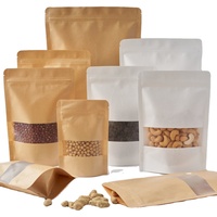 Sacs en papier kraft imprimés sur mesure avec fermeture éclair, pochettes verticales en papier kraft blanc et brun avec fenêtre transparente pour aliments