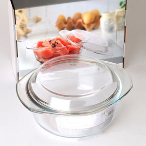 Horno <span class=keywords><strong>Microondas</strong></span> Cuencos Vajilla de cocina Cazuela con tapa Cazuela de vidrio redonda barata con asas - Product Image 4