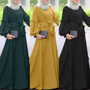 Fashion Super Soft Comfortable Long Sleeve Ladies Abaya Dubai Islamic Prayer Dress Women Muslim Robe For Home Outdoor With Belt