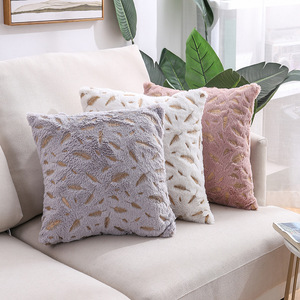 Fodera per cuscino quadrata in peluche con design a piuma dorata a doppia faccia, stile moderno per divano, casa, ufficio, stile transfrontaliero - Product Image 3