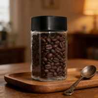 Stoples Kopi Kaca Transparan Model Baru 370ml 720ml dengan Tutup Plastik untuk Kopi Instan