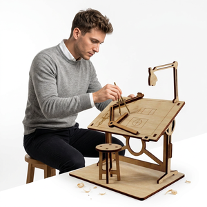Mesa de Dibujo de Madera Ecológica con Taburete y Lámpara, Kit de Bricolaje (Estilo Imitación Antigua) - Product Image 1