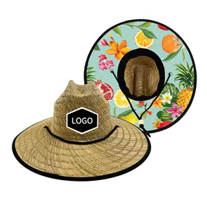 Venta al por mayor personalizado promocional unisex sol ala ancha tejido UV sol equipado pesca paja salvavidas sombrero para los hombres con logotipo personalizado