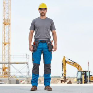 بنطلون عمل كارجو قطني متين، مسامي، متعدد الجيوب، بخصر قابل للتعديل، بخياطة ثلاثية، مع رقعات متينة على الركبة، زي موحد - Product Image 2