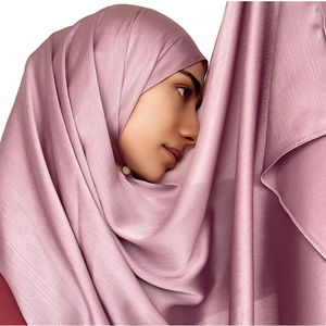 工厂销售奢华纹理丝缎头巾穆斯林妇女围巾真丝Foulard头巾Musulman Pour Femme - Product Image 1
