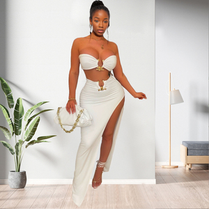 Sexy Strapless Cover Chest Irregular Slit Skirt Women's 2 Piece Set Fashion - Product Image 2