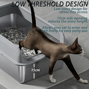 Litière <span class=keywords><strong>pour</strong></span> <span class=keywords><strong>chat</strong></span> semi-fermée à entrée par le haut, grande capacité, en acier inoxydable, avec couvercle anti-éclaboussures amovible – Meilleure vente - Product Image 3