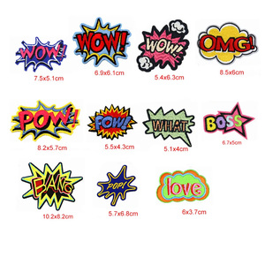 Venta caliente Stock a granel Pow Wow Bam Omg Oops diseño hierro en bordado logotipo personalizado parches para ropa - Product Image 2