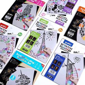 Scratch Books de dibujos animados A4 con plantilla para niños, diferentes temas, papel para rascar arcoíris grande, Nota con palos de bambú, <span class=keywords><strong>Scrtach</strong></span> Card - Product Image 6