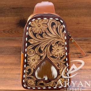 Sac à bandoulière floral en cuir repoussé cheveux occidentaux sur peau de vache conception de pelle sacs à main en cuir véritable sac banane sac à bandoulière - Product Image 1