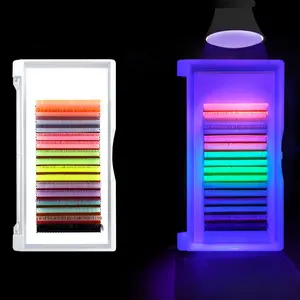 Extensiones de pestañas fluorescentes coloridas que brillan en la oscuridad, Color UV, extensión de pestañas Individual