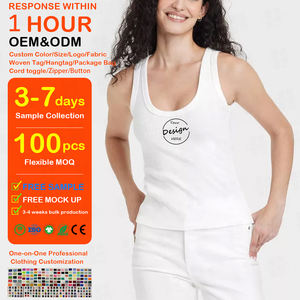 Tops Deportivos de Algodón Acanalado para Mujer, sin Mangas, Tejidos, Ajustados, con Bordado Personalizado de Alta Calidad al por Mayor - Product Image 1