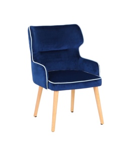 Nordic <strong>Blue</strong> Velvet Dining Chair with <strong>Light</strong> Wood Legs Upholstered Accent <strong>Armchair</strong> with White Piping for Home Restaurant Hotel - Product Image 6