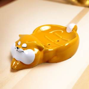 Moderno squisito carino Shiba Inu a forma di cartone animato antiscivolo in ceramica scatola di sapone per la casa Anti-odore porta sapone da bagno scaffale - Product Image 4