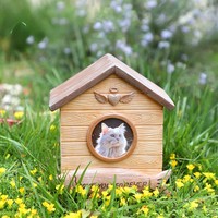 Urne funéraire moderne en résine imitation bois pour animaux de compagnie, cadre photo commémoratif personnalisable pour cendres, maison pour chats et chiens, fournisseur en gros
