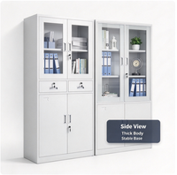 Armoire de rangement de bureau en métal avec portes vitrées, tiroirs et compartiments verrouillables pour l'organisation des dossiers