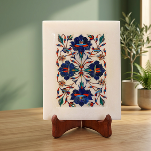 Handpainted Marble Durable Polished Eco-Friendly Party <b>Decorative</b> <b>Plate</b> Solid Pattern Rectangle with Stand - Product Image 2
