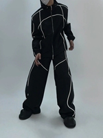 Veste à capuche sportive à design réfléchissant surdimensionné avec logo brodé personnalisé et ensemble de survêtement pantalon à jambes larges à design réfléchissant