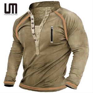 OEM ODM Vêtements pour hommes de style vintage, col en V, manches longues, surdimensionnés, taille plus <span class=keywords><strong>3XL</strong></span>, t-shirts pour l'extérieur - Product Image 1