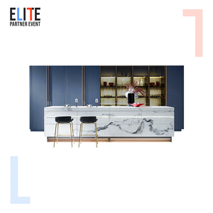 Armoires de cuisine OPPEIN de luxe haut de gamme de style moderne en laque bleue avec plan de travail en céramique frittée - Product Image 2