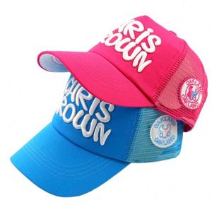 Casquette de baseball personnalisée pour enfants, rose vif, 5 panneaux, broderie 3D, fermeture à pression, en polyester et maille, style hip-hop, livraison gratuite - Product Image 1