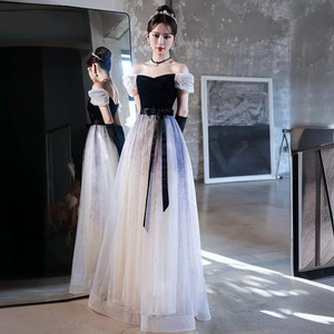 Elegant A-Line Evening Dress Square Collar Empire Waist Gradient Colors Polyester Vintage Style For Banquets And Events - Product Image 2