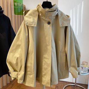 2025 primavera e autunno nuovi cappotti da donna larghi Casual con cappuccio retrò monopetto corti tinta unita - Product Image 1