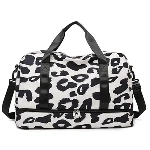 New sports fitness bag leopard print duffle foldable fashion portable storage travel bag for women