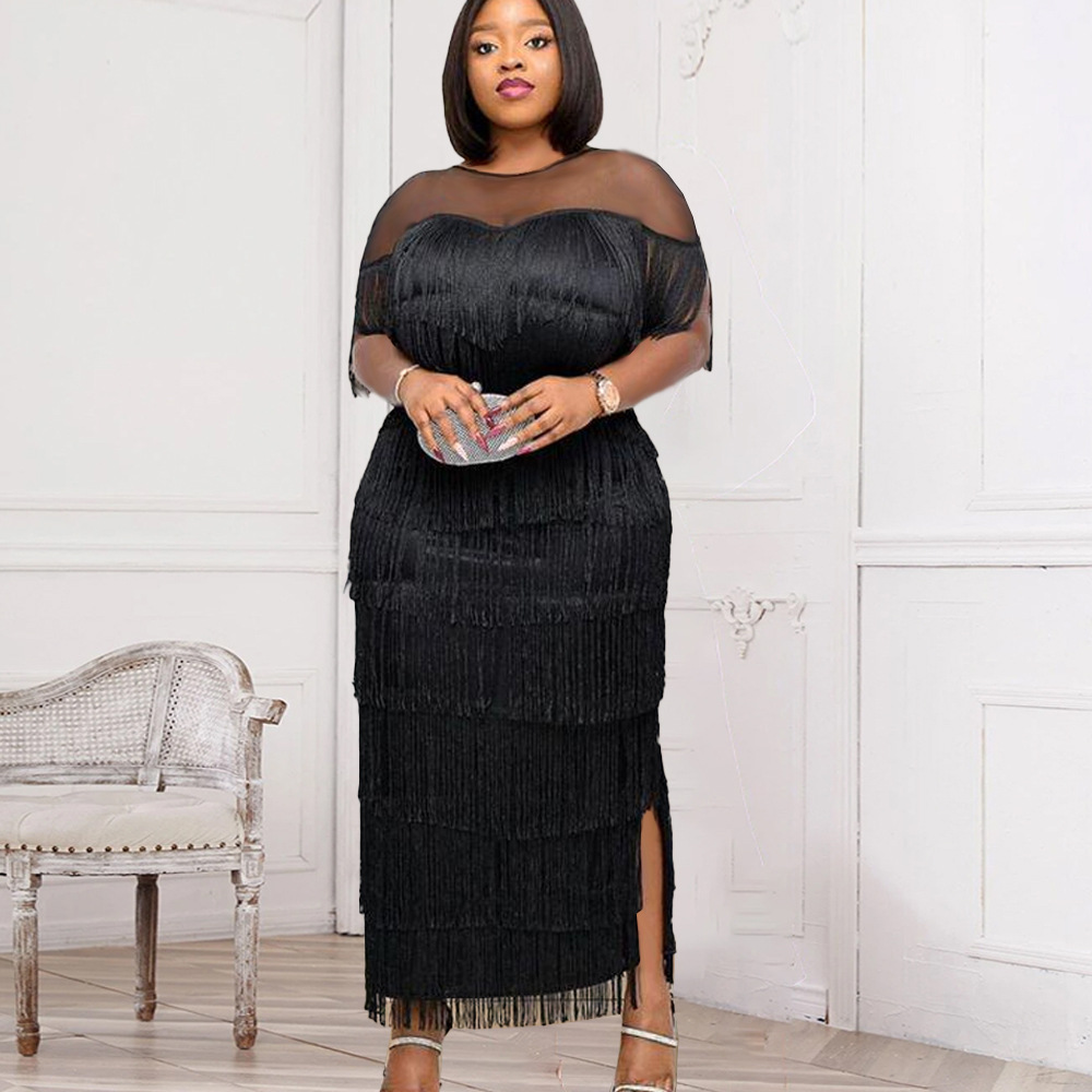 chinese dress ladies Two-Tone Long Maxi Dress with Double Layer Skirt – Black and Blush S / Black and Blush