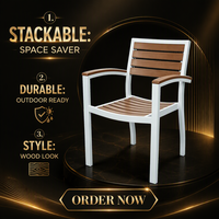 Chaise de jardin en aluminium blanc, fauteuil en plastique imitation bois, siège à lattes, mobilier de loisirs pour patio extérieur
