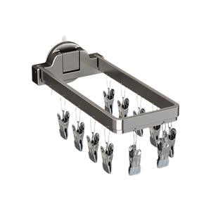 Séchoir à chaussettes pliable à ventouse, rectangulaire, mural, gain de place, pour balcon et salle de bain, avec pinces de rangement - Product Image 1