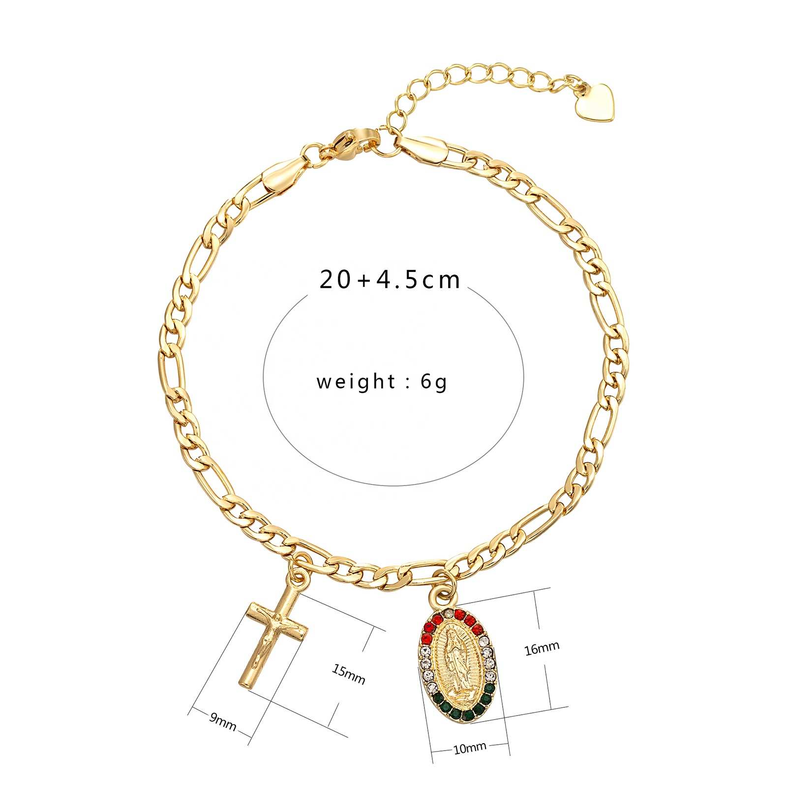 Elfic Charm Armband Muttertag geschenk Christlicher Schmuck Kreuz Jungfrau Maria Armband Vergoldeter Schmuck Pulsera Guadalupe