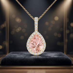 Pendentif solitaire en morganite en forme de goutte d'eau, plaqué or 10K 14K 18K, bijoux minimalistes pour mariage - Product Image 1