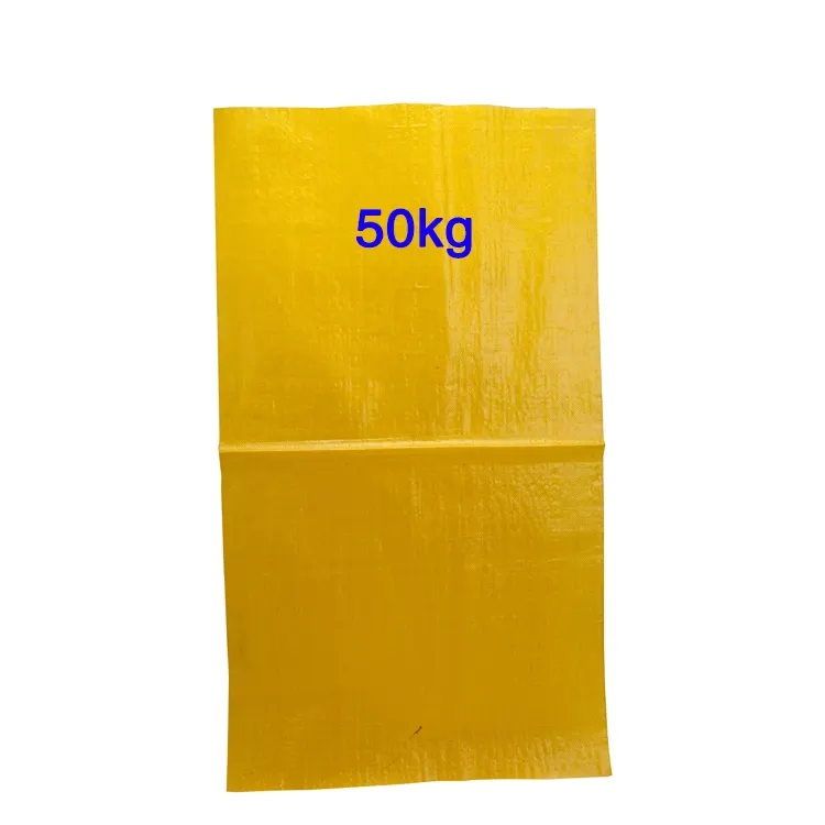 Sacos de plástico de polipropileno tecido amarelo 50 kg, sacos de construtores de borracha