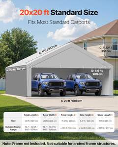 Abri de <span class=keywords><strong>voiture</strong></span> portable 20x20 pieds, toit de remplacement, imperméable, résistant aux UV, structure en acier galvanisé robuste, abri pour 2 voitures - Product Image 4