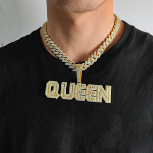 Colgante de Cobre Personalizado de Alta Calidad con Diamantes de Imitación, Diseño de Letra Inicial con Circonitas Cúbicas Baguette, Estilo Hip Hop Unisex - Product Image 6