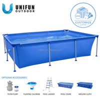 Premium Rechteckiger Metallrahmen-Pool Stahlrahmen-Schwimmbecken Outdoor PVC Familienpool Aufstellpool Einfacher Aufbau Garten