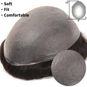 Topunique # Tupé Masculino de Encaje Marrón <span class=keywords><strong>Oscuro</strong></span>, 0.03mm Ultrafino, 130% <span class=keywords><strong>Cabello</strong></span> Brasileño Remy con Ondas Corporales, 24mm 70g-100g 8x10 - Product Image 4