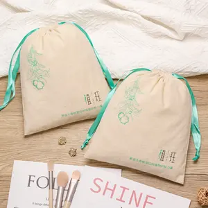 Öko-Baumwolle bedruckte Baumwoll-Zugband-Taschen mit Band Geschenkverpackung individuelles Logo kleine Staub-Zugband-Tüte