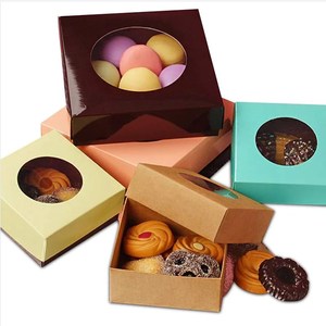 Custom logo environment food grade paper packaging compartment gift macaroon cake box Colored Cookie Box With Round Window
