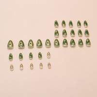 Faux Ongles Amande Moyenne Vert Ombré Étoile à Coller, en ABS Fabriqués à la Machine, 24 Pièces, Vente en Gros
