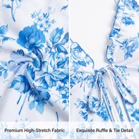 Ensemble Tankini Bleu Floral Sexy Personnalisé avec Volants et Nœud sur le Devant, Bikini Triangle Deux Pièces Coquin, Maillot de Bain, Tenue de Plage OEM ODM