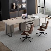 Bureau de direction en cuir de luxe, table de bureau moderne minimaliste en bois massif, mobilier de bureau design pour la maison et l'étude