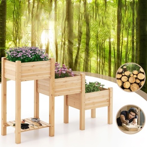 Ensemble de 3 jardinières surélevées en bois avec étagère de rangement pour légumes et fleurs - Product Image 5