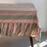 Nappe en coton imprimée à la main, lin de table rayé à volants, personnalisable pour la maison et l'hôtellerie, vente en gros